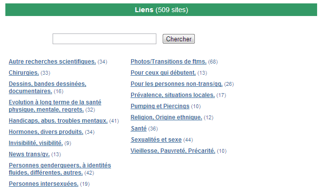 Aspect de l'annuaire de lien trans du site