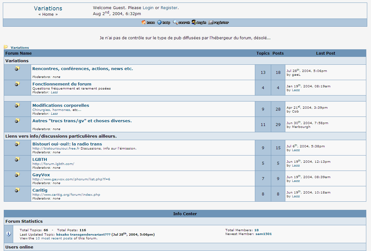 Page d'accueil de mon second forum