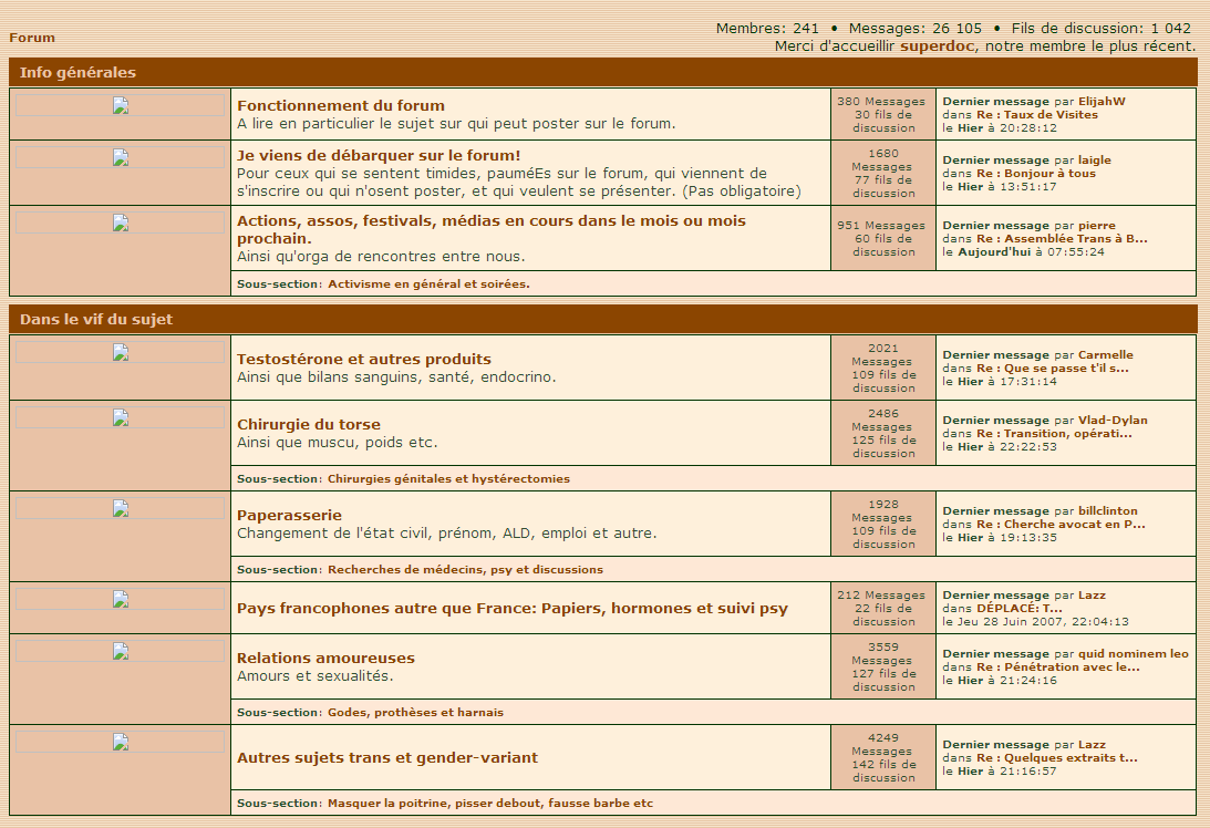 Page d'accueil de mon forum à l'époque où il était le plus populaire