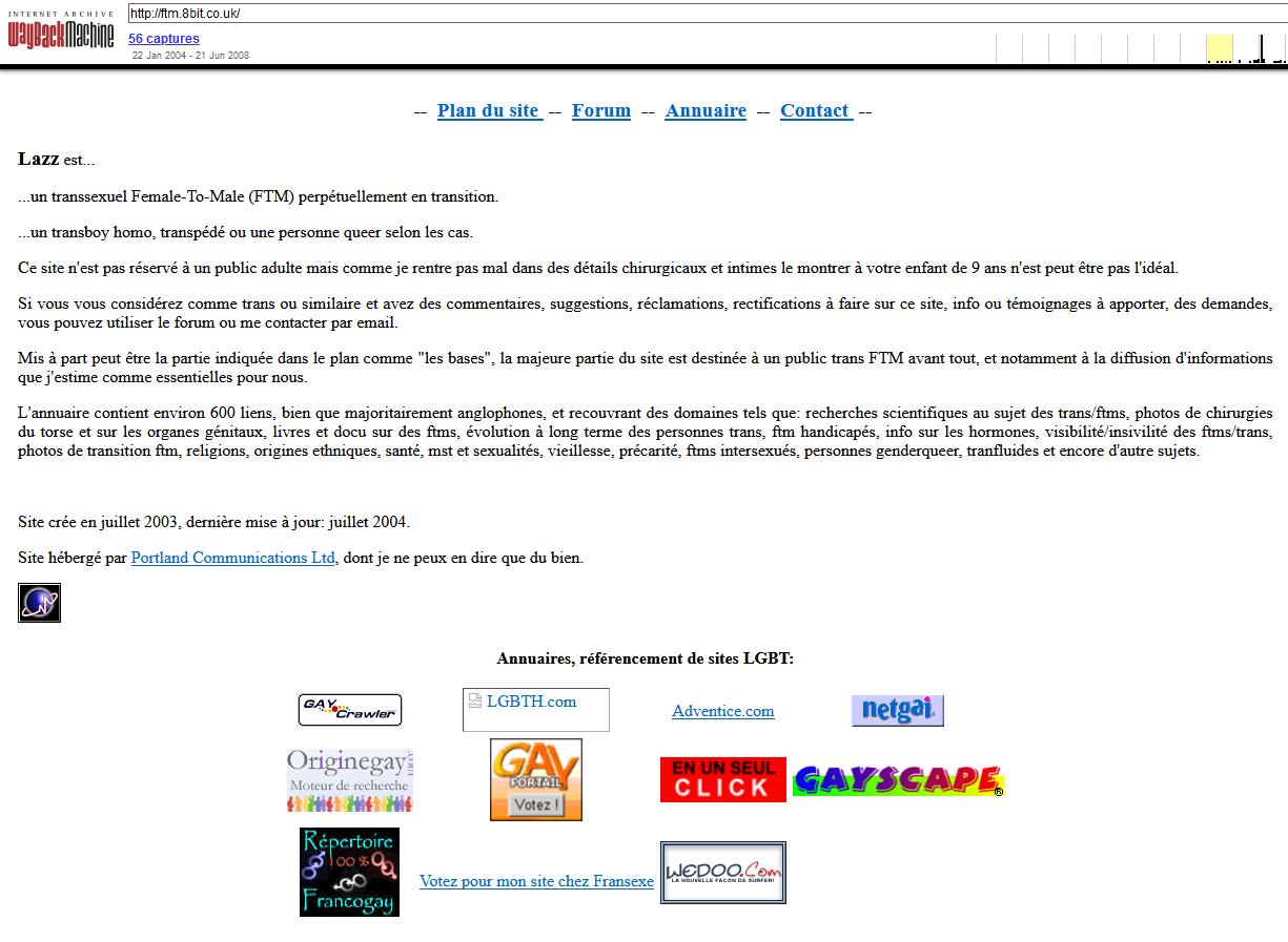 Autre aspect de la page d'accueil du site