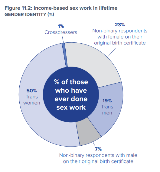Camembert du pourcentage de personnes ayant pratiqué le travail du sexe au cours de leur vie
